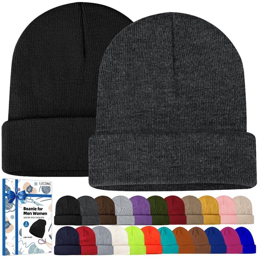 Unisex Knit Skullies Beanies 2 Pack Warm Soft Stretchy Winter Caps